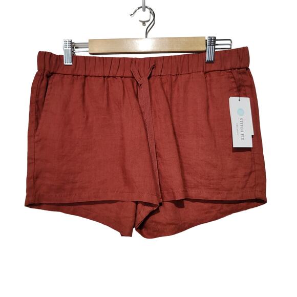 NWT Kut from the Kloth Sz 8 Roxanne Clay Red Linen Shorts Pull On Elastic Waist - Picture 1 of 6